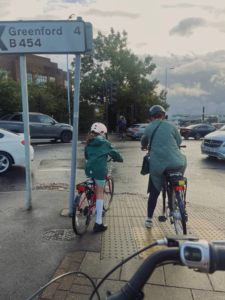 Cycling at a crossing in Greenford