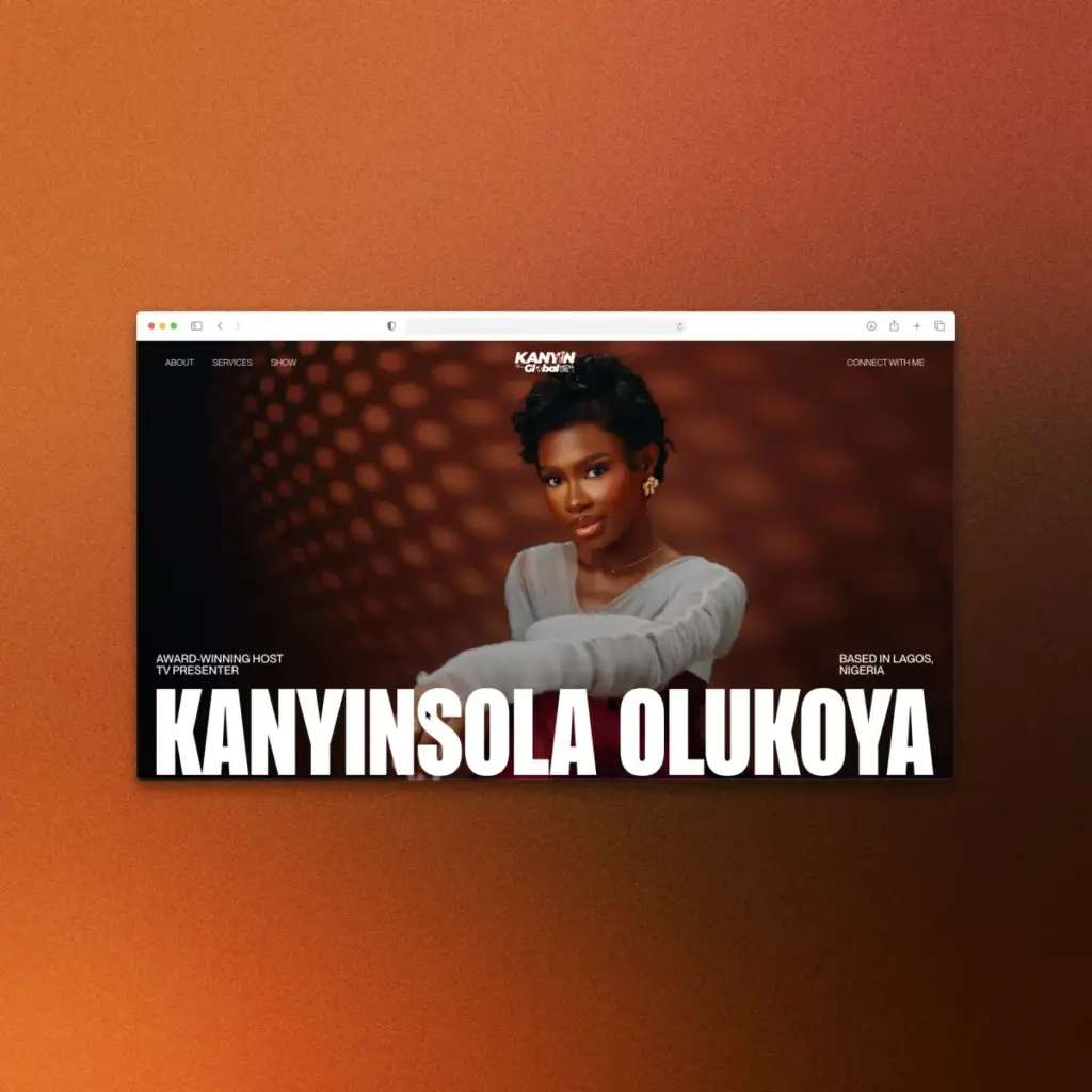 Kanyinsola Olukoya's website: her name in large type across a portrait, introducing an award-winning TV host